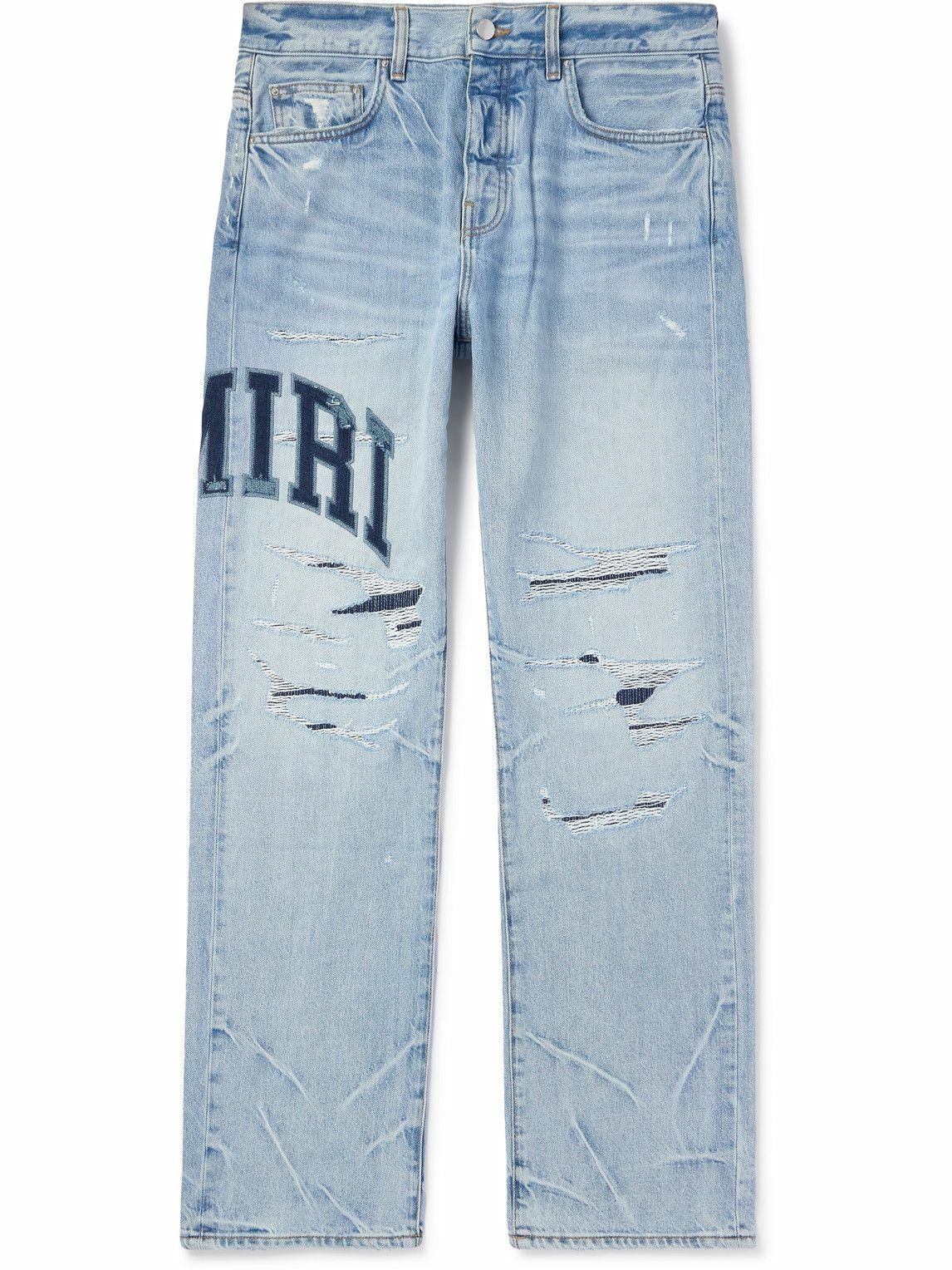 AMIRI - Straight-Leg Logo-Appliquéd Distressed Embroidered Jeans - Blue ...