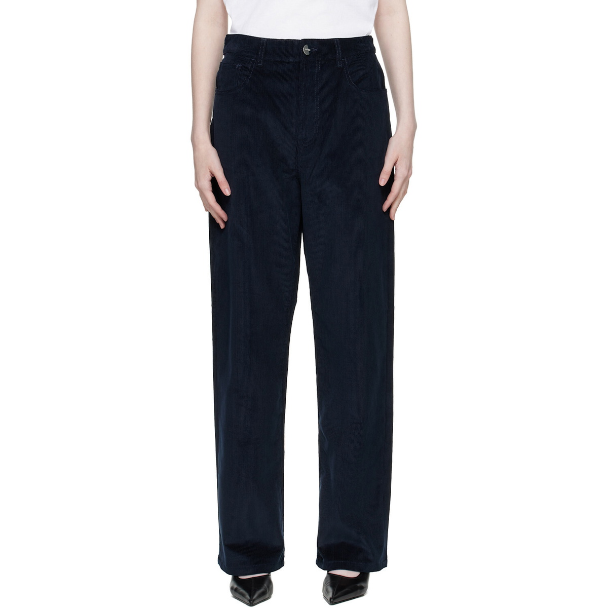 Róhe Navy Relaxed Corduroy Trousers