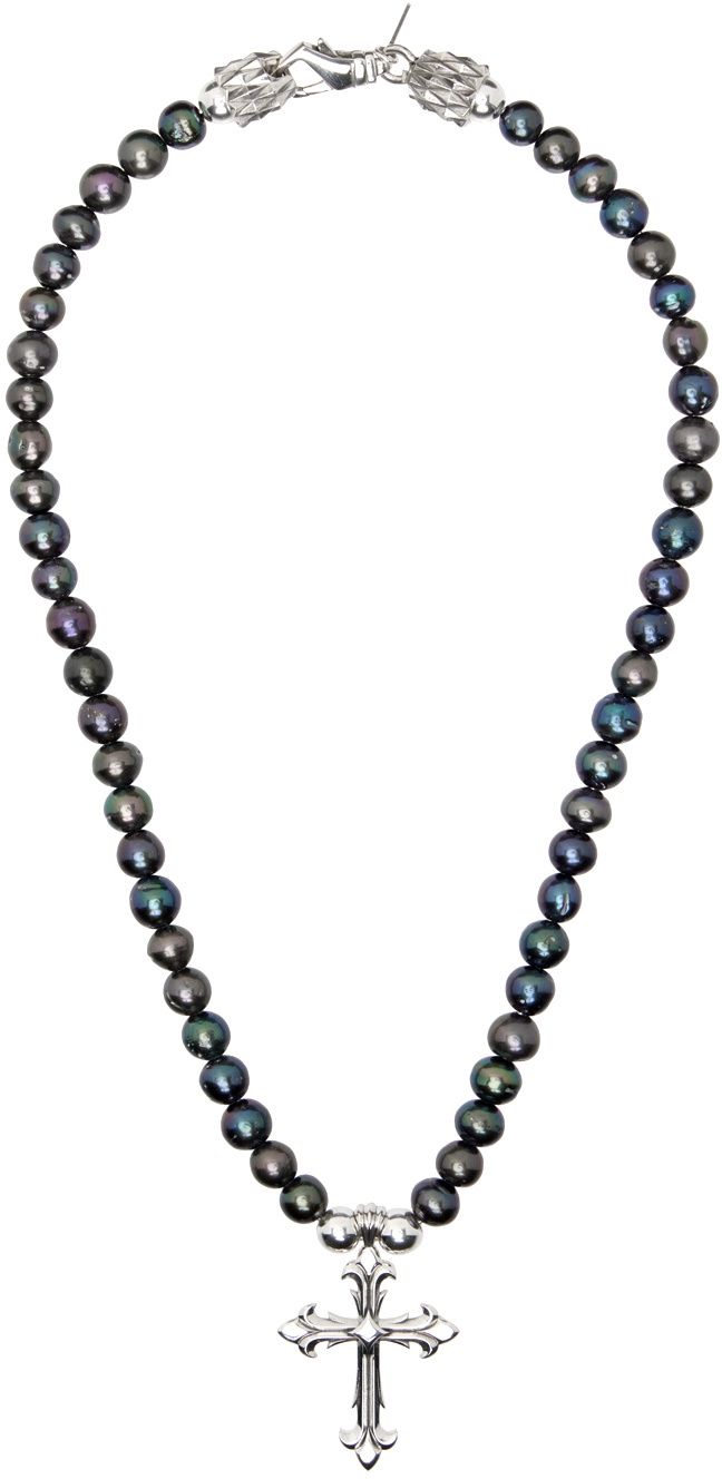 Emanuele Bicocchi Black Pearl Cross Necklace