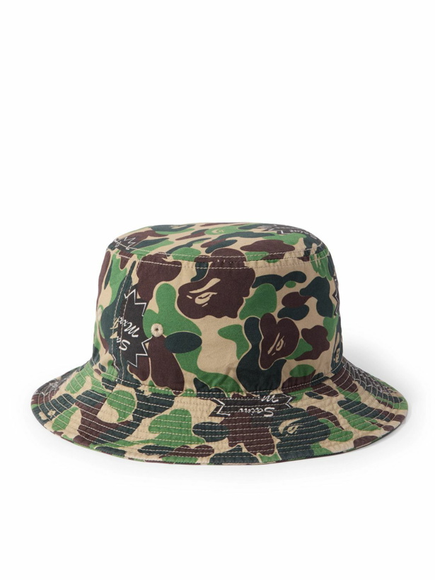 Photo: SAINT Mxxxxxx - A Bathing Ape Logo-Detailed Camouflage-Print Cotton Bucket Hat