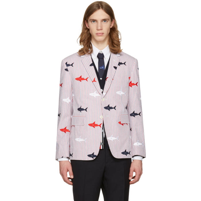 Photo: Thom Browne Tricolor Allover Shark Classic Blazer 