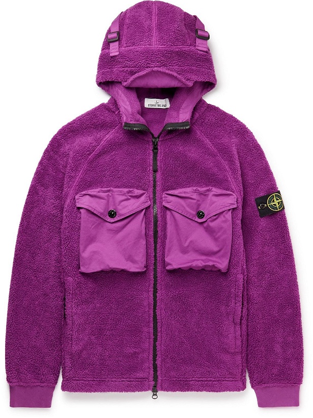 Photo: Stone Island - Logo-Appliquéd Shell-Trimmed Fleece Hooded Jacket - Purple