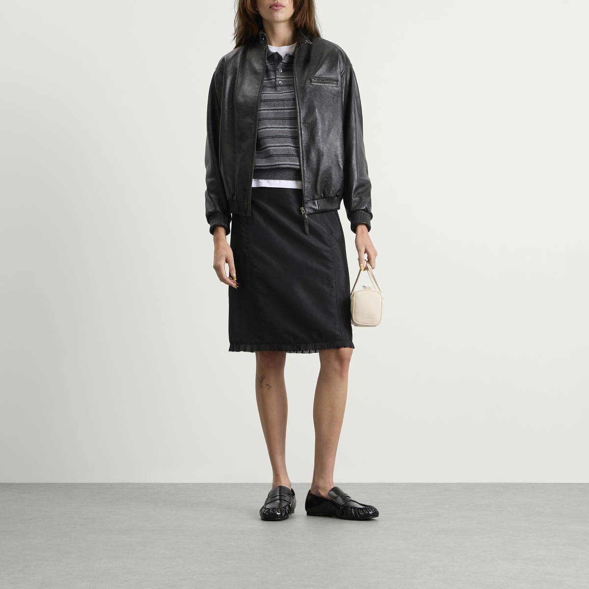 DUNST Women's Collared Striped Sweater in Grey