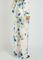 Stella Mccartney Floral Print Straight-leg Textured Satin Trousers White