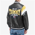 Tommy Jeans Men's RLX Leather Letterman Jacket in Black