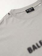 Balenciaga - Oversized Distressed Logo-Print Cotton-Jersey T-Shirt - Gray