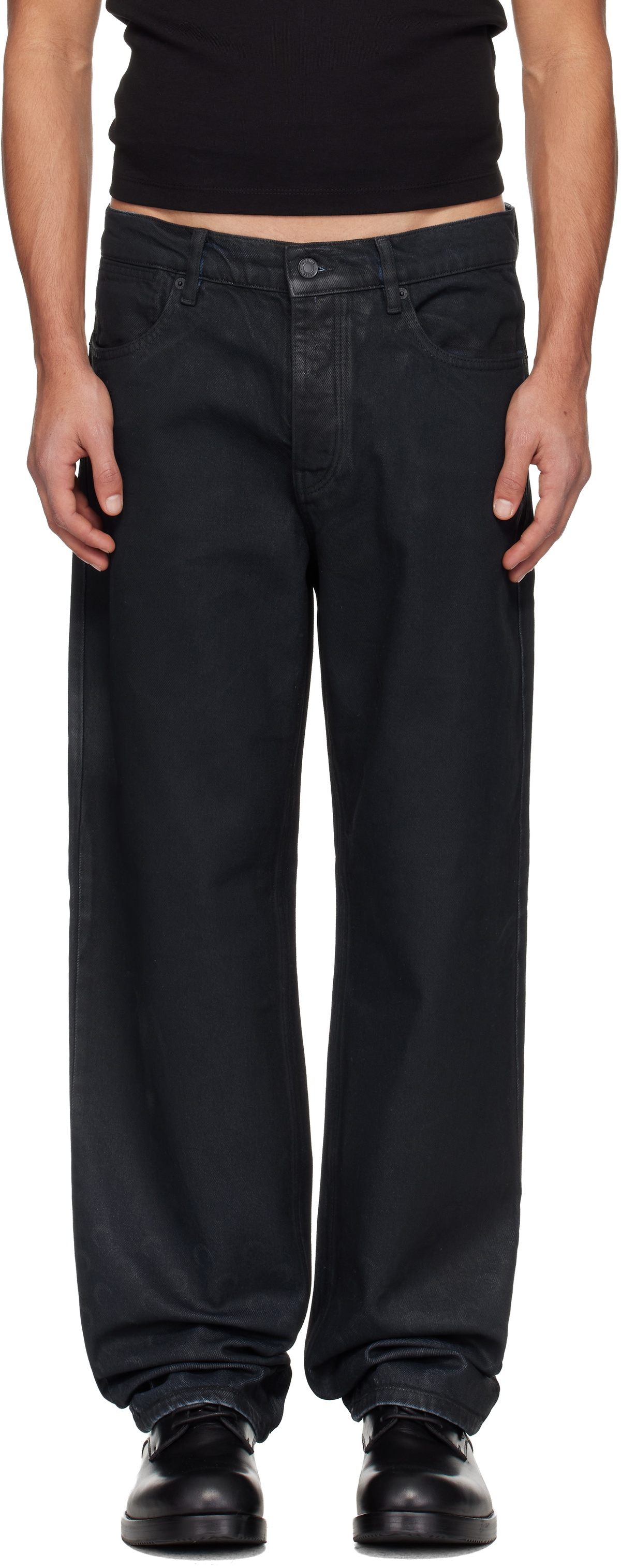 Marine Serre Black Moon Waxed Denim Straight Jeans
