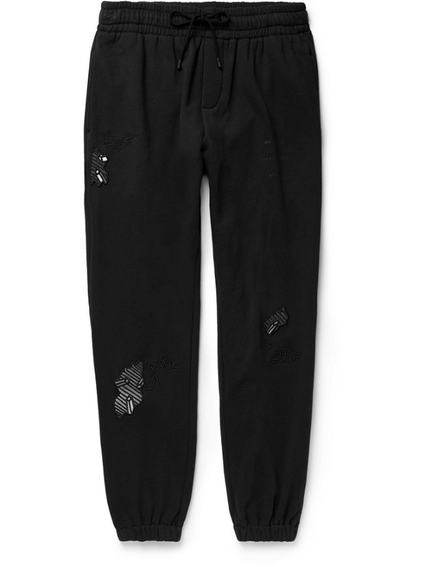 Photo: HAYDENSHAPES - Arsham Stampd Eroded Appliquéd Embroidered Cotton-Jersey Sweatpants - Black