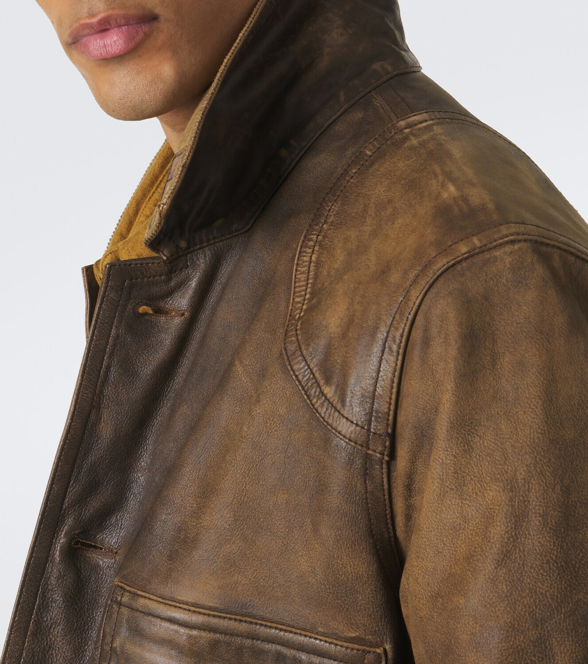 RRL Corduroy-trimmed leather jacket