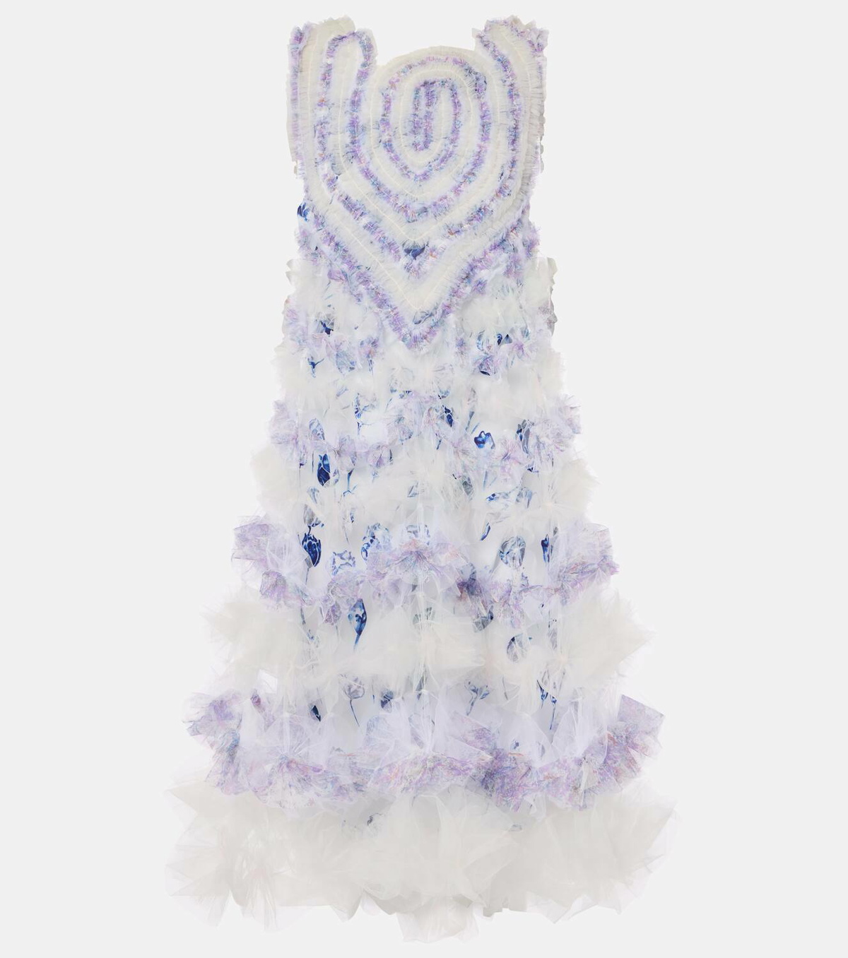 Susan Fang Embellished ruffled tulle midi dress