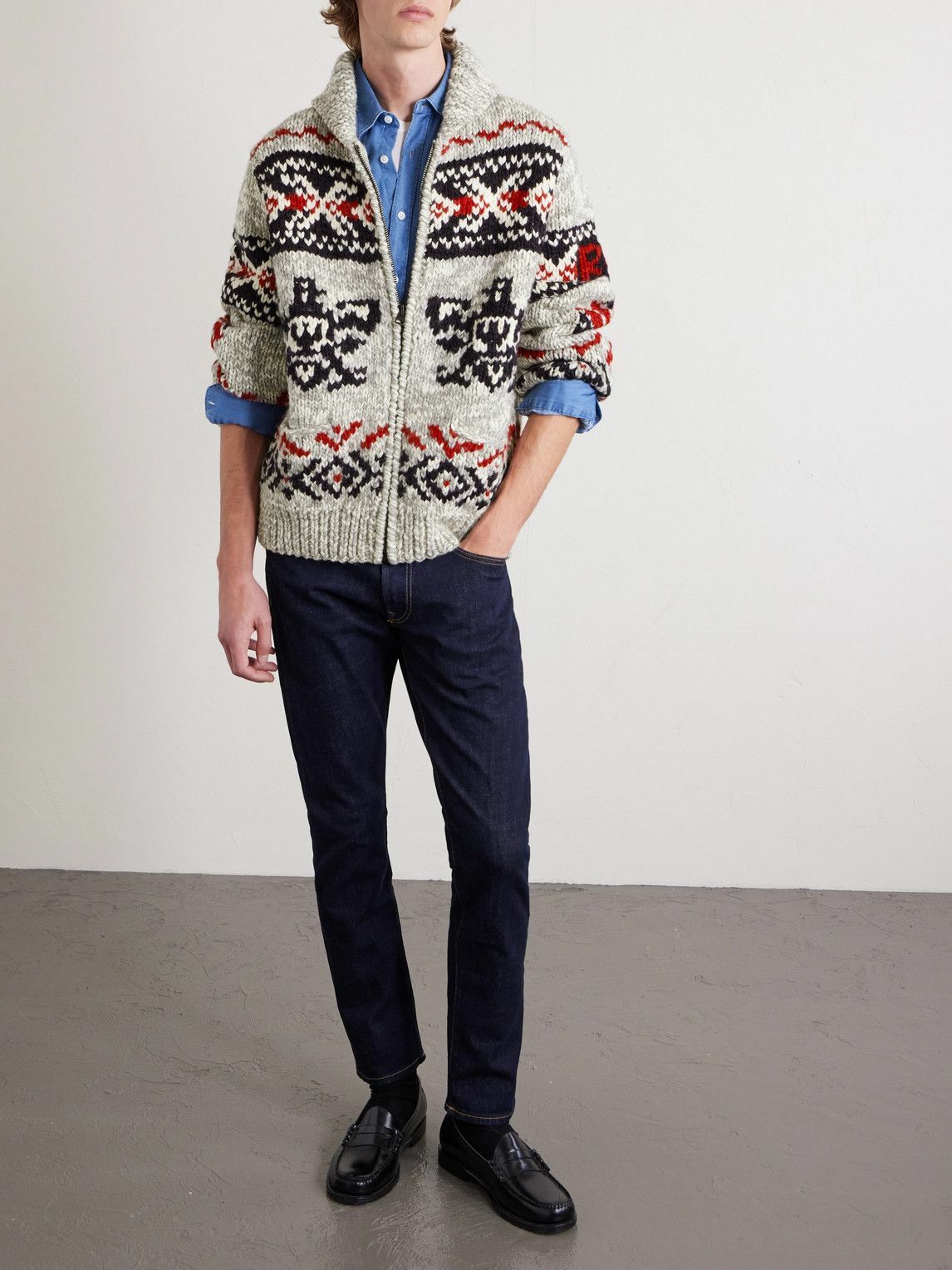 Polo Ralph Lauren - Shawl-Collar Wool-Jacquard Zip-Up Cardigan - Gray