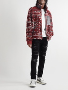 AMIRI - Leather-Trimmed Bandana-Print Fleece Jacket - Burgundy