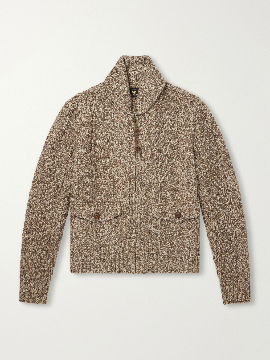 RRL - Shawl-Collar Aran Cable-Knit Wool, Cotton and Linen-Blend Zip-Up Cardigan - Brown