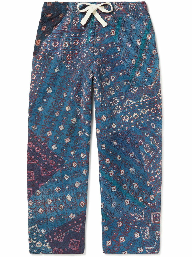 Photo: Karu Research - Straight-Leg Upcycled Embroidered Quilted Cotton Trousers - Blue