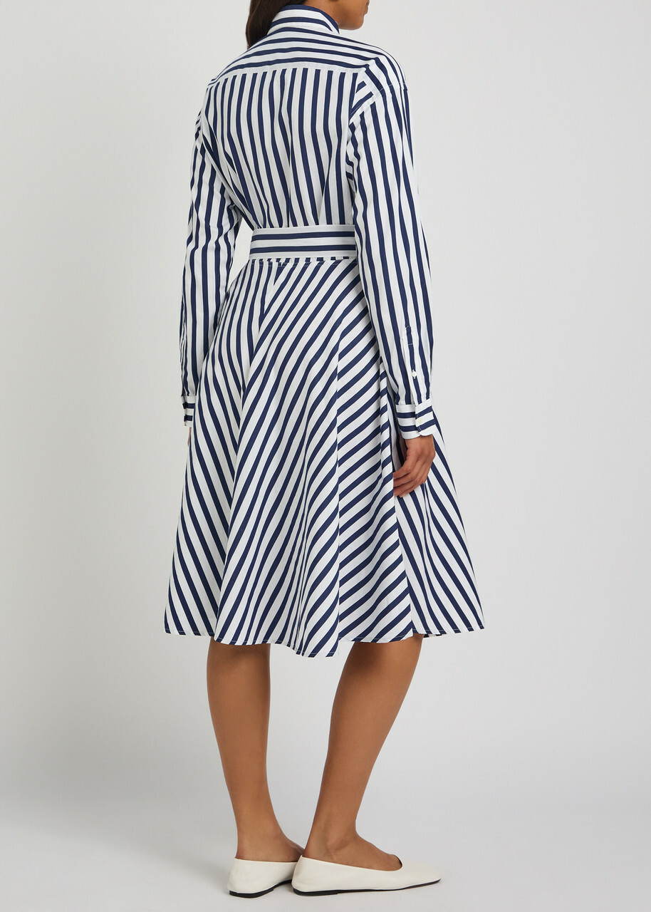 Polo Ralph Lauren Logo-embroidered Striped Cotton-poplin Midi Shirt Dress Blue
