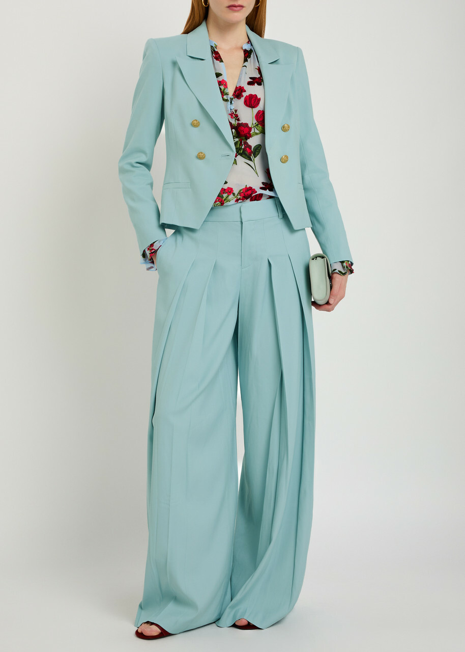 Alice + Olivia Sable Double-breasted Cropped Blazer Blue