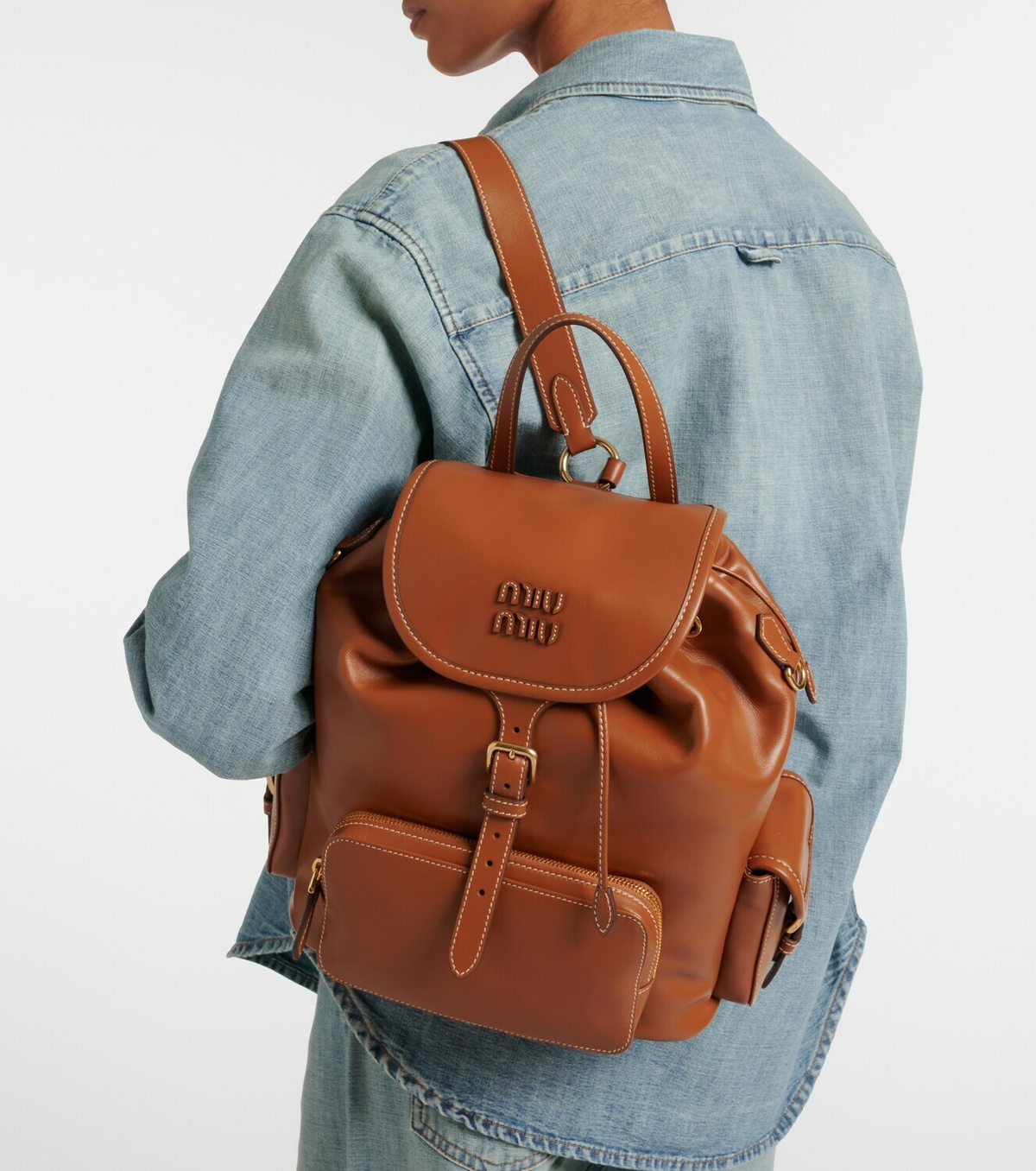 Miu Miu Logo leather backpack
