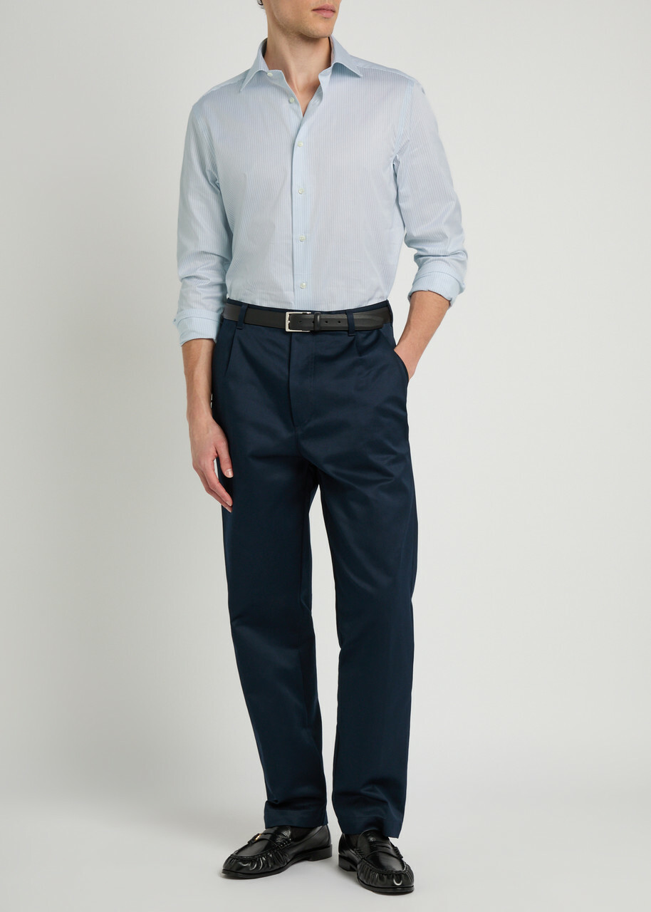 Canali Striped Cotton Shirt Blue
