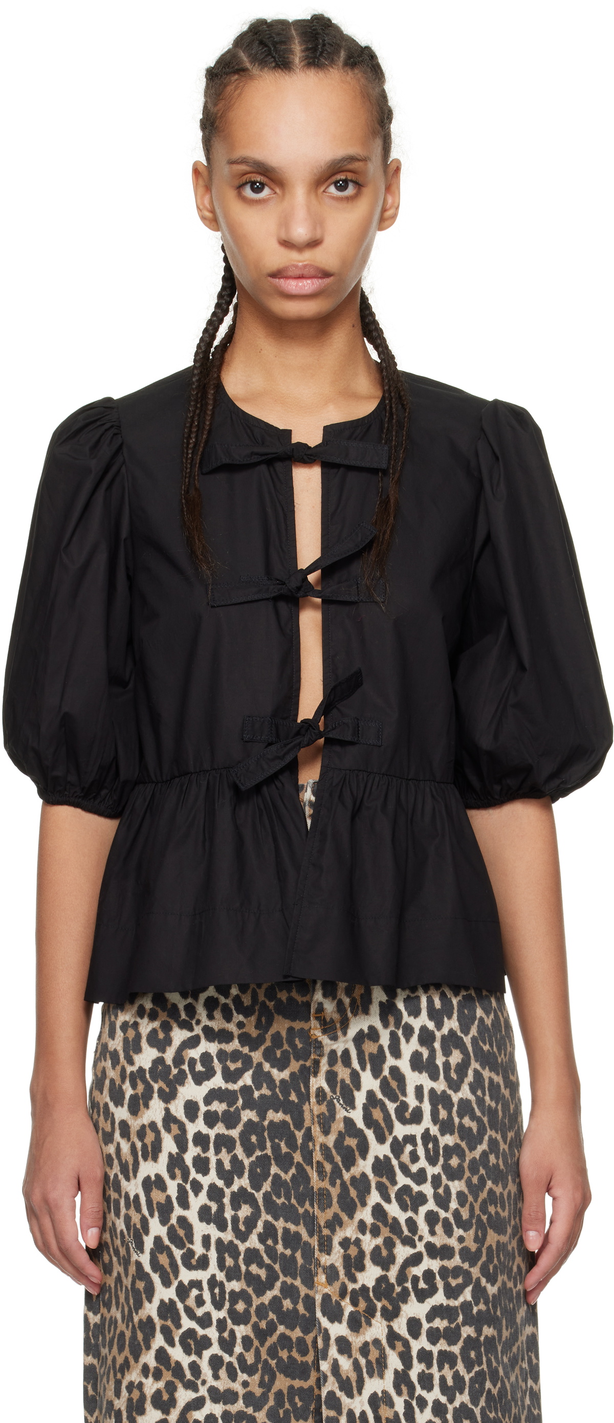 Cotton Poplin Peplum Blouse Black main image 0