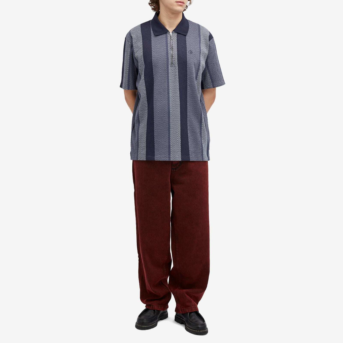 Polar Skate Co. Men's Herringbone Jacques Short Sleeve Polo in Blue