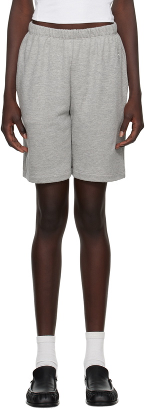 Photo: ÉTERNE Gray Logo-Embroidered Shorts