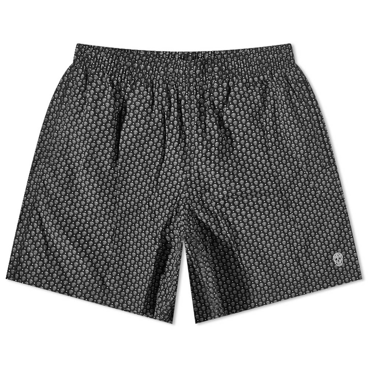 Photo: Alexander McQueen Men's Polka Dots Skulls Print Swim Short in Black/Medium Grey