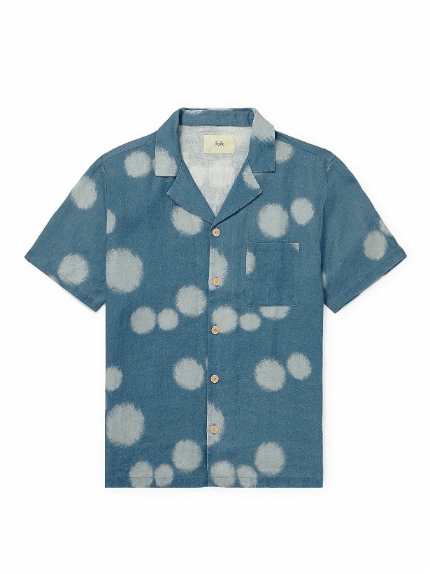 Photo: Folk - Camp-Collar Printed Linen Shirt - Blue