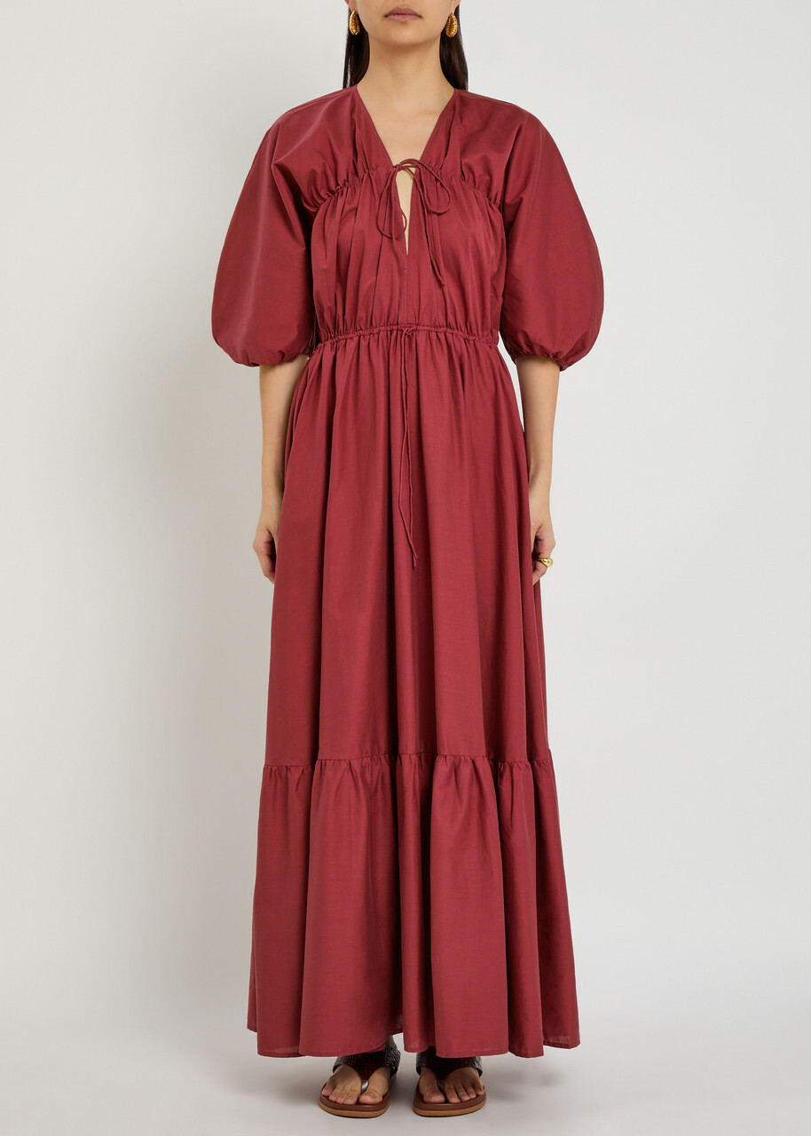 Faithfull The Brand Sigrid Drawstring Cotton Maxi Dress Dark Pink
