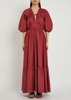 Faithfull The Brand Sigrid Drawstring Cotton Maxi Dress Dark Pink
