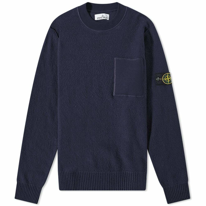 Photo: Stone Island Men's Soft Cotton Wool Patch Detail Crew Knit in Navy