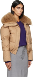 Yves Salomon Beige Waterproof Technical Lambswool Trim Short Down Jacket