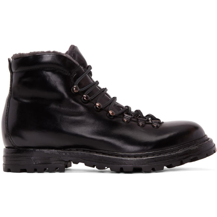 Officine Creative Black Shearling Kontra Hiking Boots 