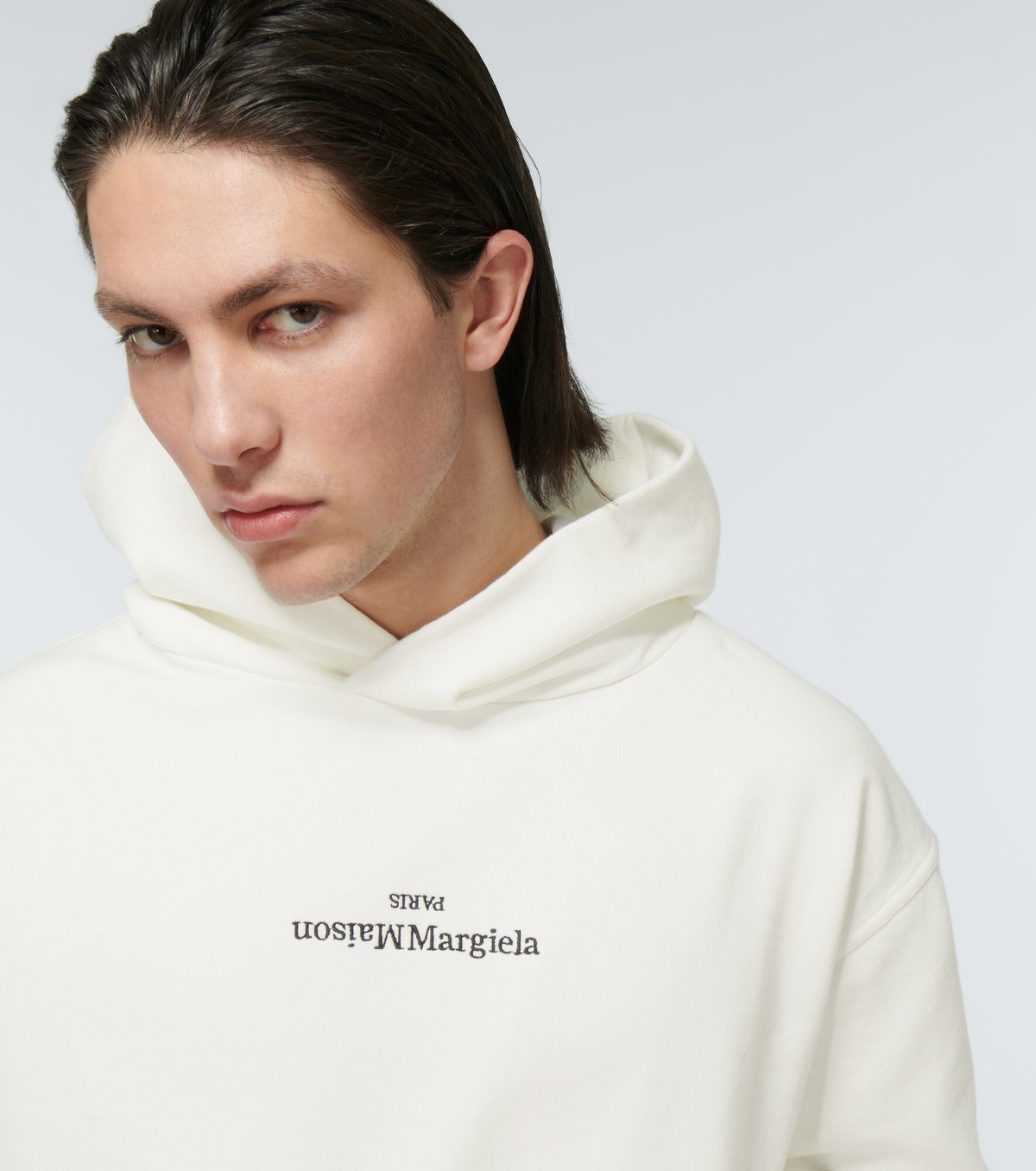 Maison Margiela Upside down ロゴ パーカー ホワイト Maison Margiela - Upside down logo hooded sweatshirt Maison