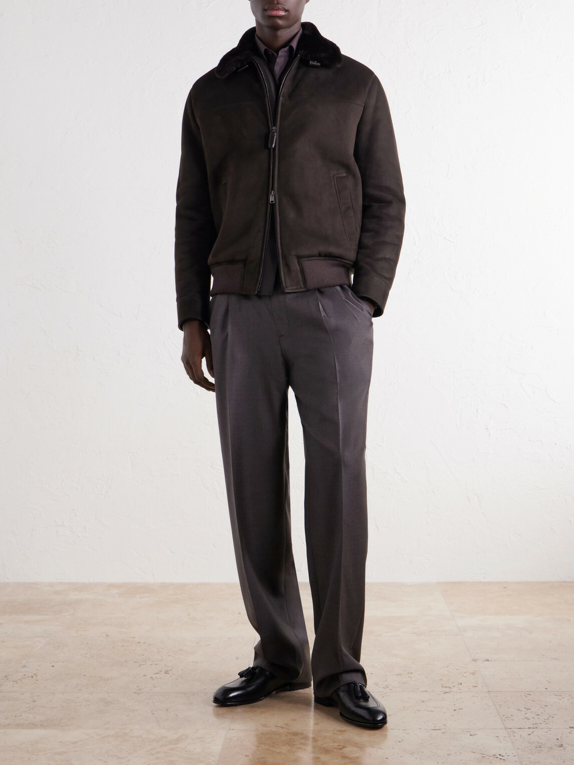 Brioni - Shearling and Leather-Trimmed Suede Jacket - Brown