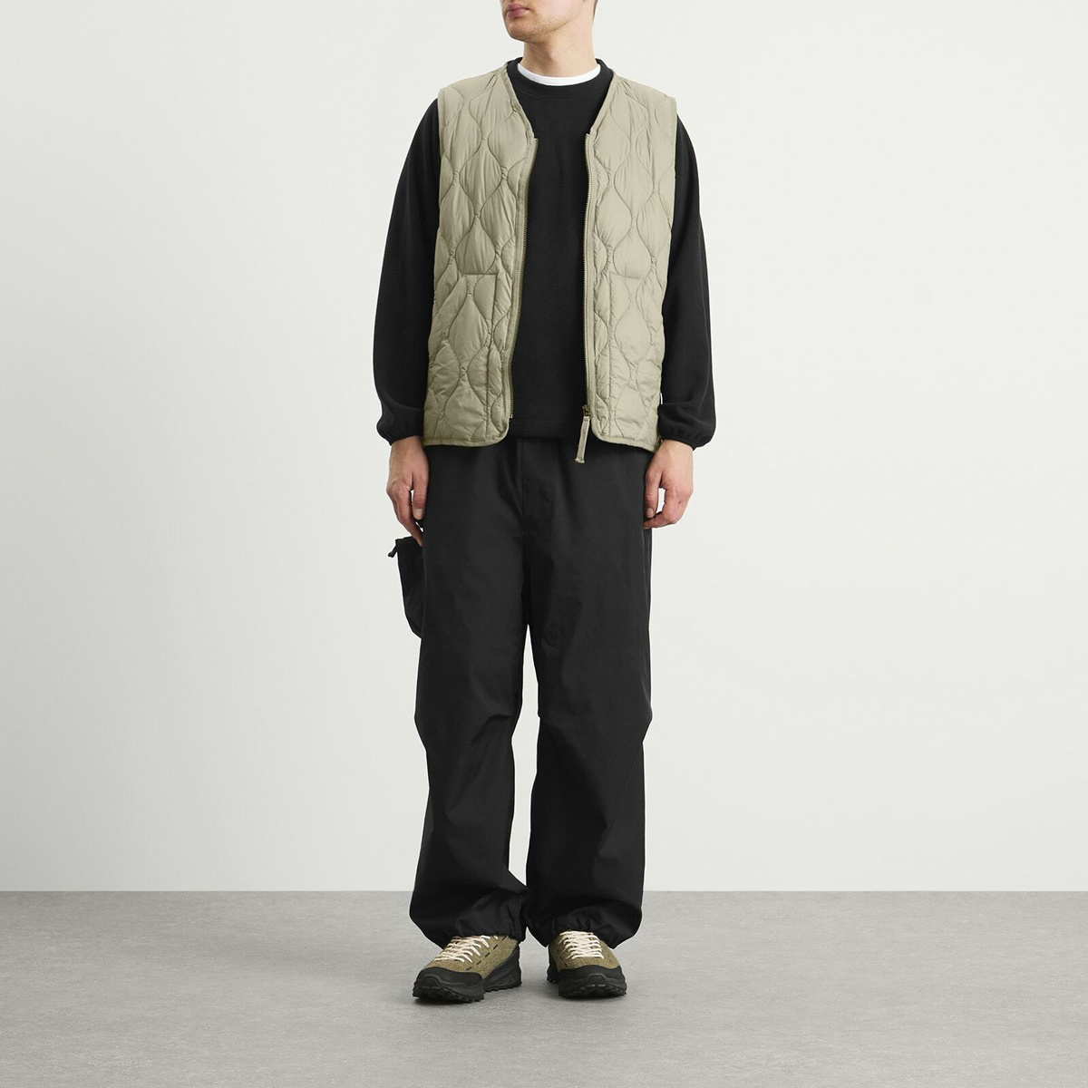 Taion Men's Military V-Neck Zip Softshell Down Vest in Dark Sage Green