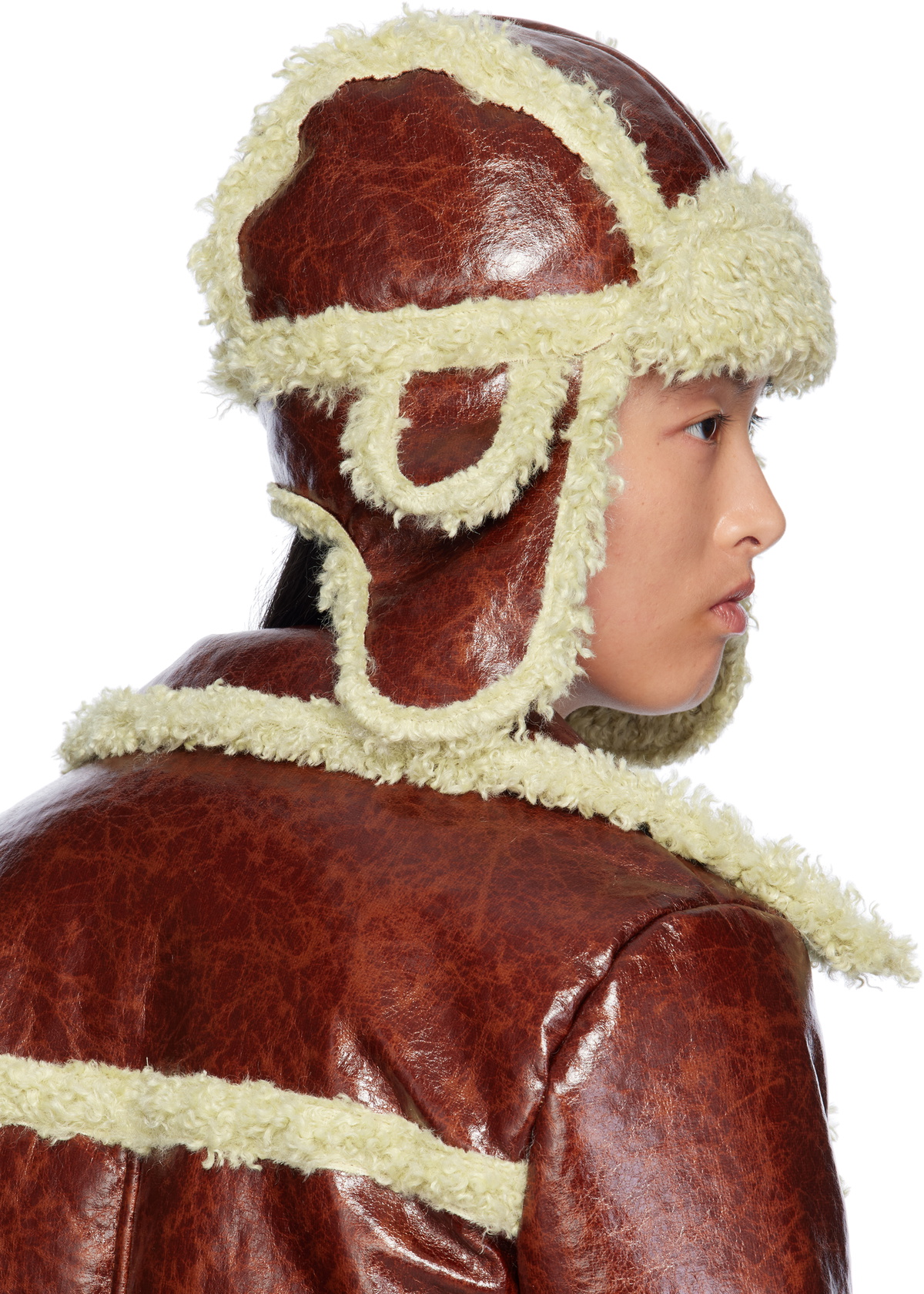 Anna Sui Brown Faux-Leather Curly Aviator Hat