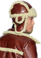 Anna Sui Brown Faux-Leather Curly Aviator Hat