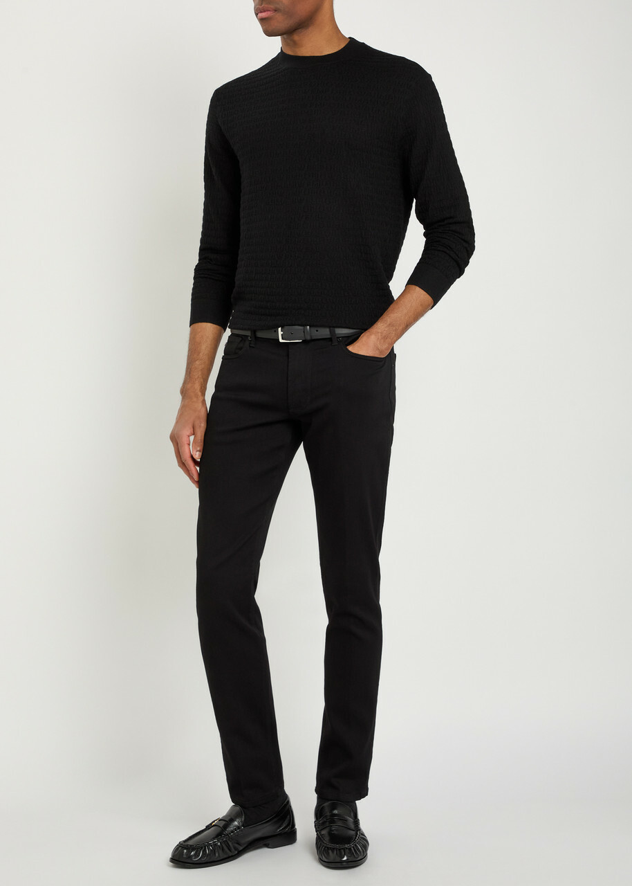 Emporio Armani Logo-weave Fine-knit Wool Jumper Black