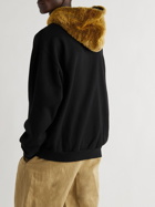 MARNI - Faux Fur-Trimmed Logo-Embroidered Cotton-Jersey Hoodie - Black