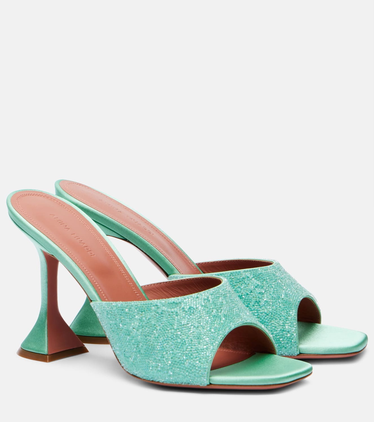 サンダル・ミュール Amina Muaddi Lupita Mule Sandals In Crystal Satin Lupita Crystal Dust Slipper Silver Satin And White Crystals