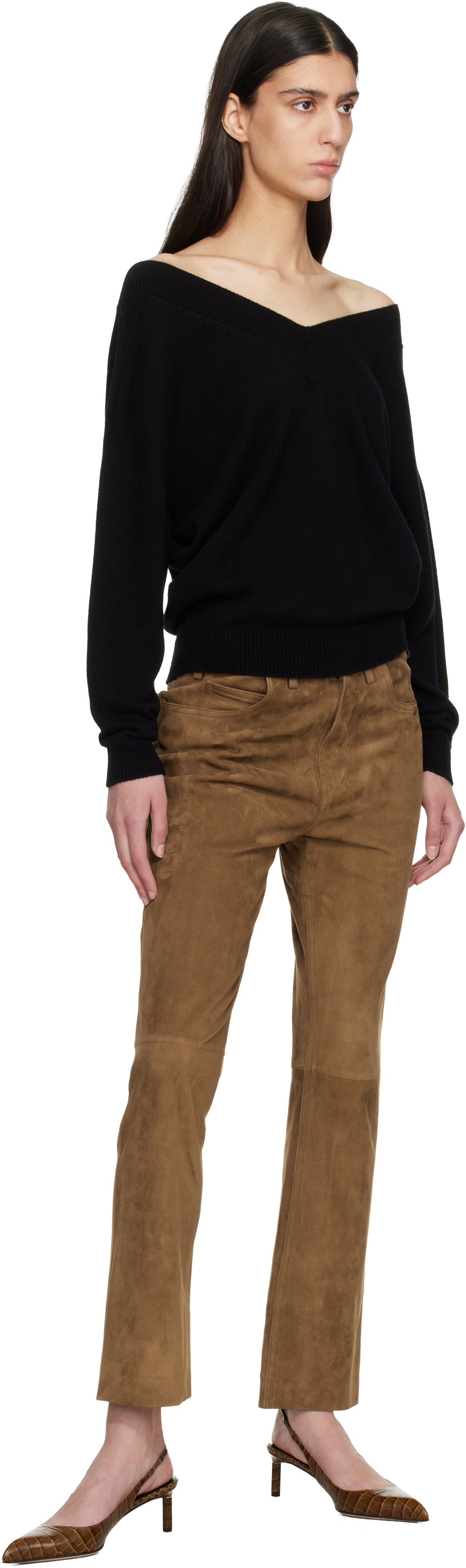 TOM FORD Black Cashmere Off The Shoulder Knit Sweater