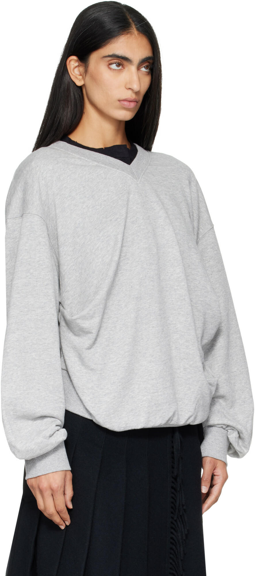 OPEN YY Gray Slouchy V-Neck Sweatshirt