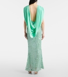 Là Fuori Sequined caped open-back gown