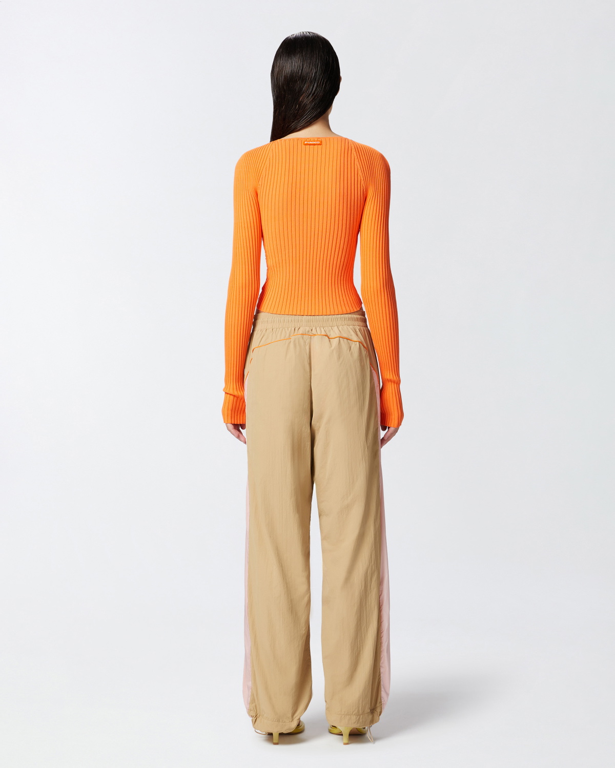 Pinko Slim Fit Ribbed Cardigan With Sunny Design Orange