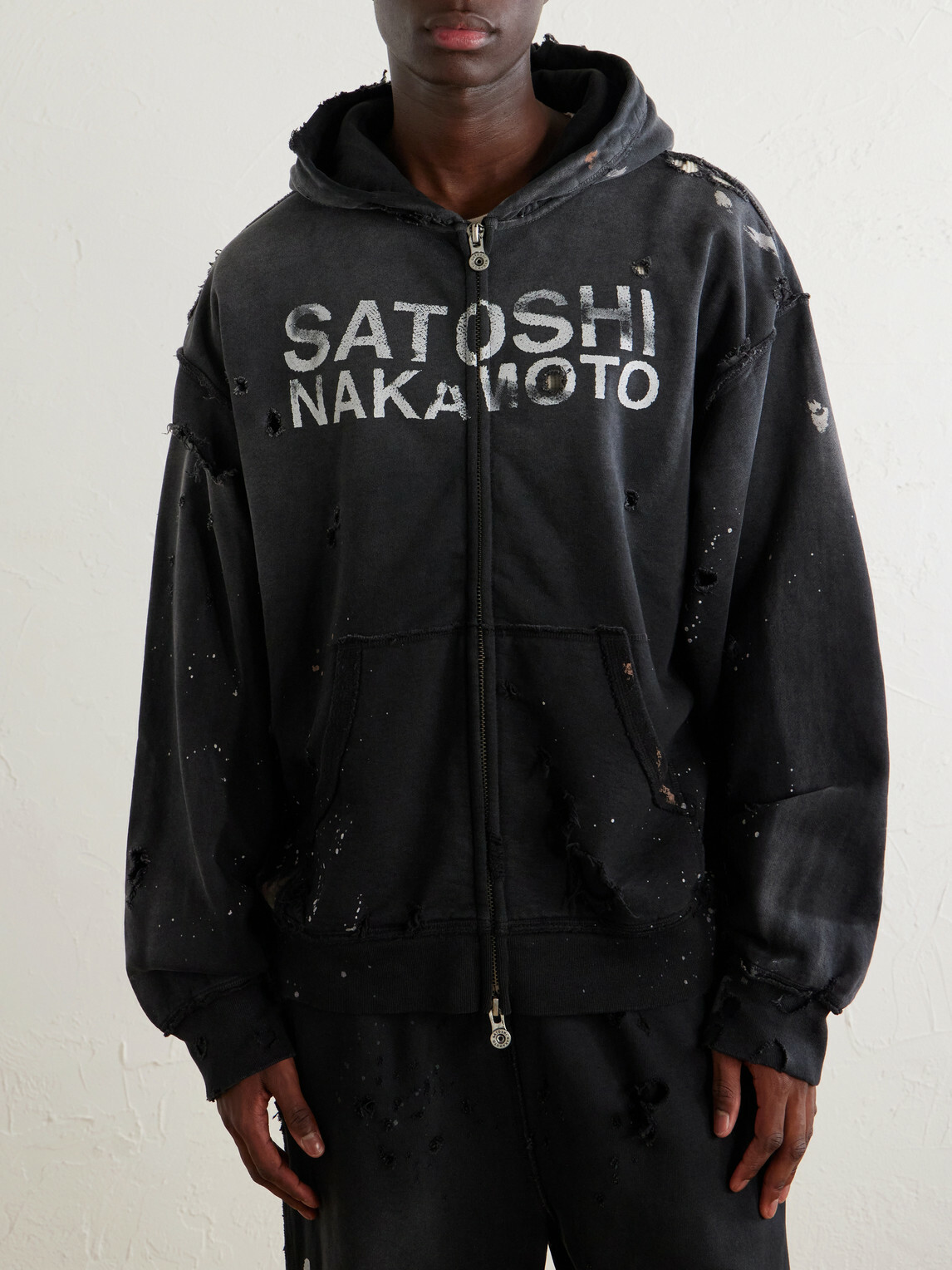Satoshi Nakamoto - Luke Logo-Printed Cotton-Fleece Zip-Up Hoodie - Black