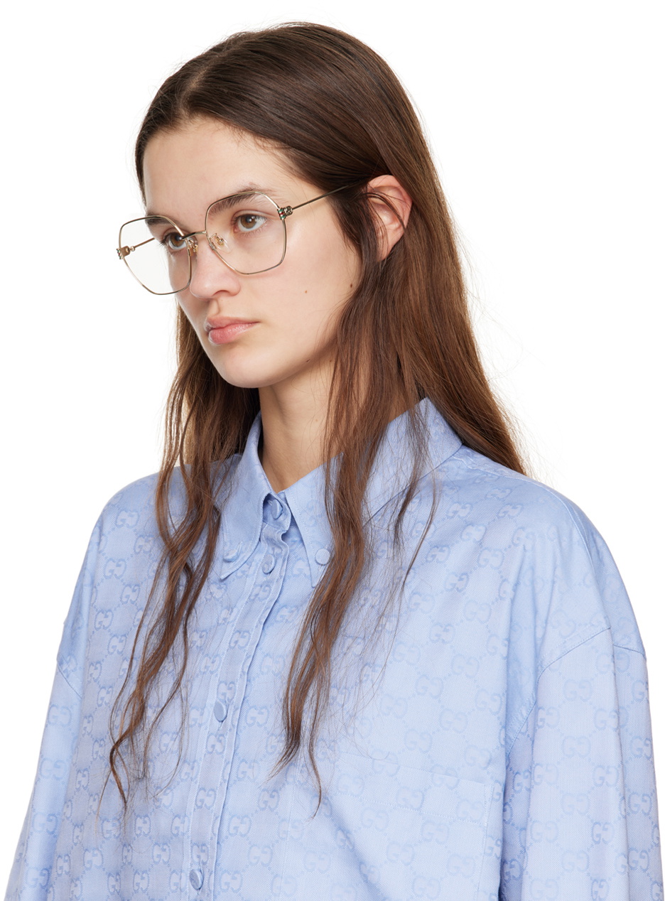 Gucci Gold Oversized Geometric Glasses
