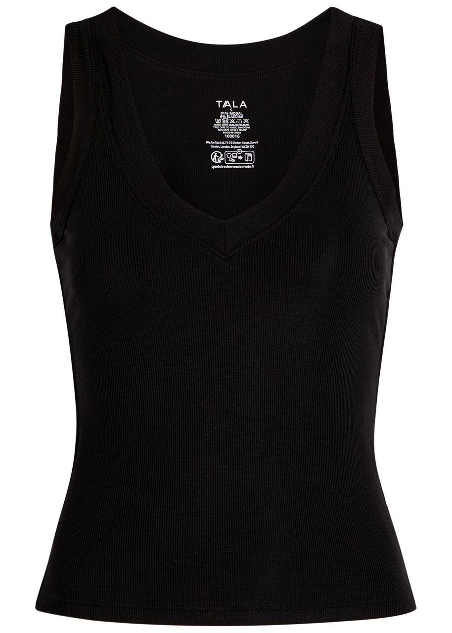 Tala 365 Ribbed V-neck Stretch-modal Vest Black