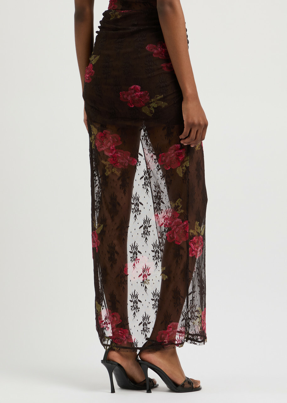 Bec & Bridge Desert Rose Floral-print Lace Maxi Skirt Brown