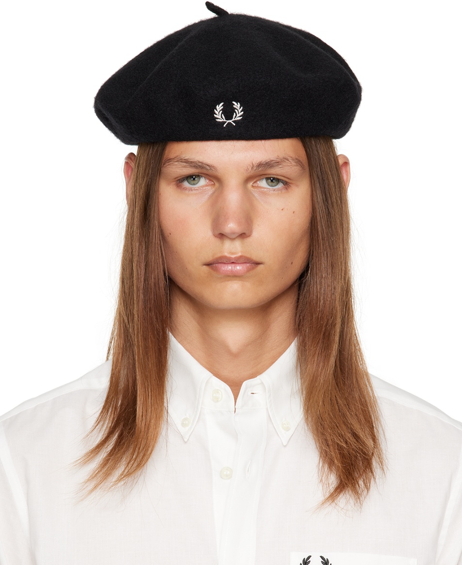 Fred Perry Black Embroidered Beret Fred Perry