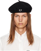 Fred Perry Black Embroidered Beret
